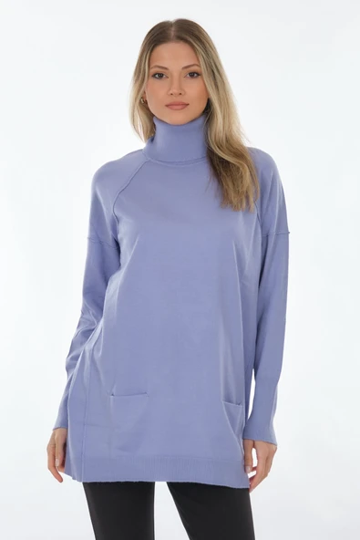 Vedi Oversize Yüksek Yaka Midi Kazak Tuniği - Günlük Kullanım ürün görseli 1