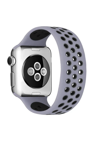 Apple Watch 38mm Ayarlı Delikli Silikon Kordon - Gri-Siyah-(5796) ürün görseli 1