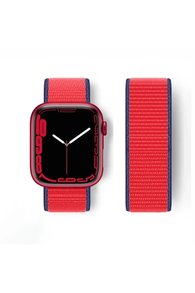 Apple Watch 42mm Hasırlı Cırtcırtlı Kordon - Kırmızı-(5796) ürün görseli 1