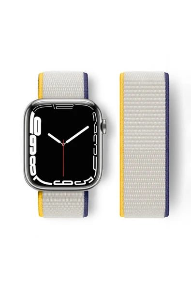 Apple Watch 38mm Hasırlı Cırtcırtlı Kordon - Sarı-Beyaz-(5796) ürün görseli 1