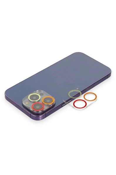 iPhone 13 Pro Max Renkli Kamera Lens Koruma Cam - Turuncu-Kırmızı-(5796) ürün görseli 1
