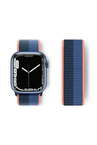 Apple Watch 38mm Hasırlı Cırtcırtlı Kordon - Siyah-Mavi-(5796) ürün görseli 1