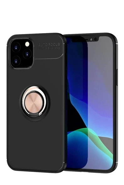 iPhone 12 Kılıf Range Yüzüklü Silikon - Siyah-Gold-(5796) ürün görseli 1