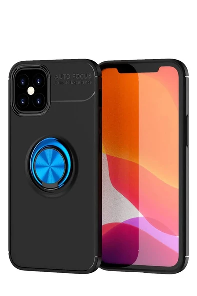 iPhone 12 Mini Kılıf Range Yüzüklü Silikon - Siyah-Mavi-(5796) ürün görseli 1
