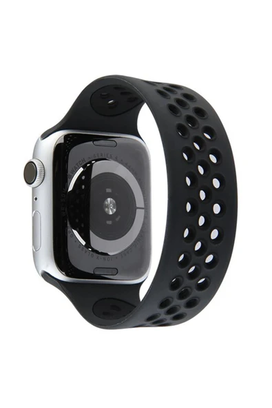 Apple Watch 38mm Ayarlı Delikli Silikon Kordon - Siyah-Siyah-(5796) ürün görseli 1