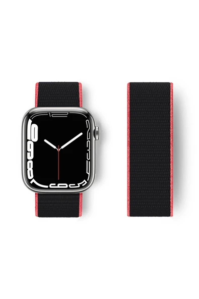 Apple Watch 38mm Hasırlı Cırtcırtlı Kordon - Pembe-Siyah-(5796) ürün görseli 1