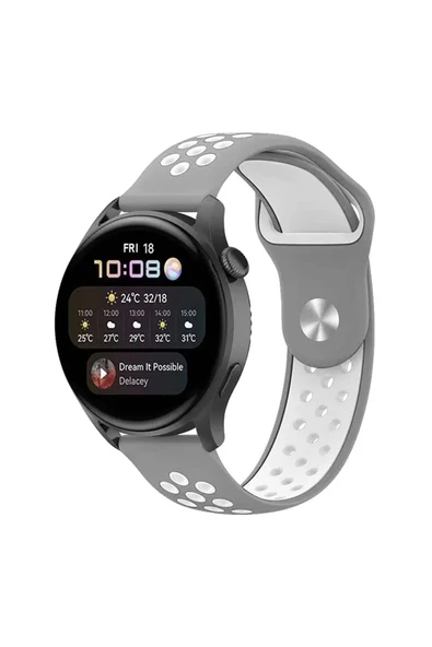 Watch 20mm Spor Delikli Kordon - Gri-Beyaz-(5796) ürün görseli 1
