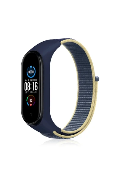 Xiaomi Mi Band 4 Hasırlı Cırtcırtlı Kordon - Sarı-Lacivert-(5796) ürün görseli 1
