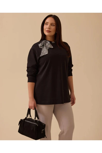 büyük beden fular yakalı sweatshirt10002522314010 ürün görseli 1