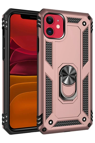 iPhone 11 Kılıf Sofya Yüzüklü Silikon Kapak - Rose-(5796) ürün görseli 1