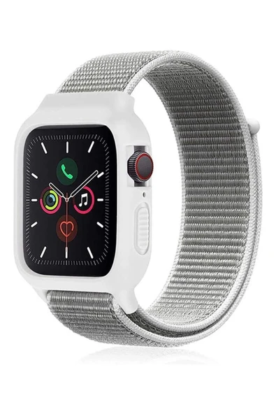 Apple Watch 38mm Hasırlı Cırtcırtlı Kasalı Kordon - Beyaz-(5796) ürün görseli 1