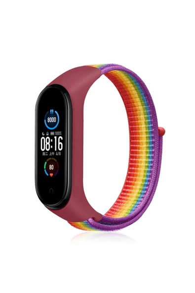 Xiaomi Mi Band 4 Hasırlı Cırtcırtlı Kordon - Gökkuşağı-(5796) ürün görseli 1