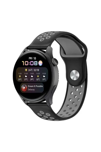 Watch 20mm Spor Delikli Kordon - Siyah-Gri-(5796) ürün görseli 1