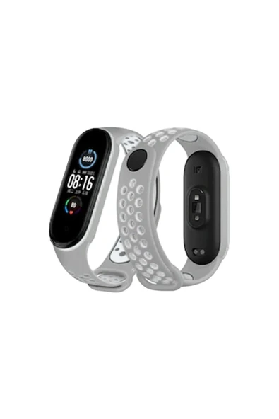 Xiaomi Mi Band 4 Spor Delikli Kordon - Gri-Beyaz-(5796) ürün görseli 1