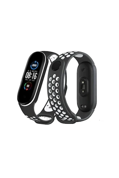 Xiaomi Mi Band 4 Spor Delikli Kordon - Siyah-Beyaz-(5796) ürün görseli 1