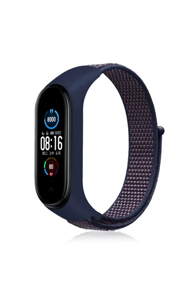 Xiaomi Mi Band 4 Hasırlı Cırtcırtlı Kordon - Lacivert-Mor-(5796) ürün görseli 1