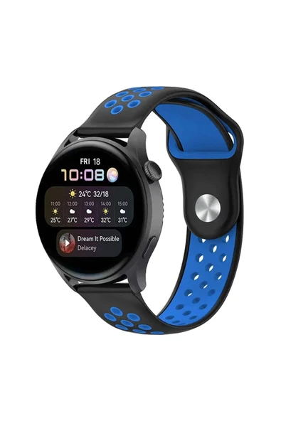 Watch 22mm Spor Delikli Kordon - Siyah-Mavi-(5796) ürün görseli 1