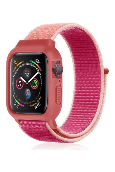 Apple Watch 42mm Hasırlı Cırtcırtlı Kasalı Kordon - Mor-(5796) ürün görseli 1