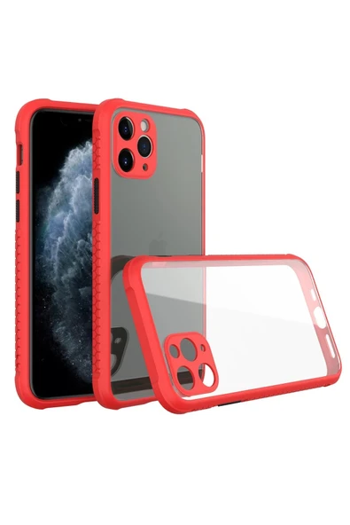 iPhone 11 Pro Kılıf Miami Şeffaf Silikon - Kırmızı-(5796) ürün görseli 1