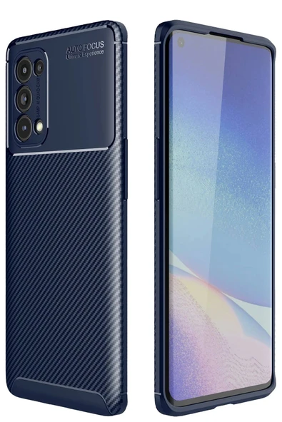 Oppo Reno 5 Pro Kılıf Auto Focus Karbon Kapak - Lacivert-(5796) ürün görseli 1