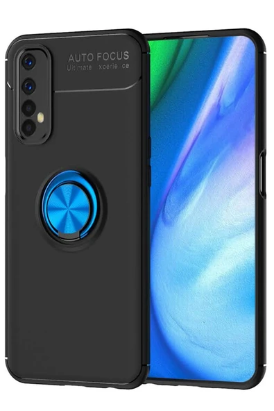 Realme 7 Kılıf Range Yüzüklü Silikon - Siyah-Mavi-(5796) ürün görseli 1