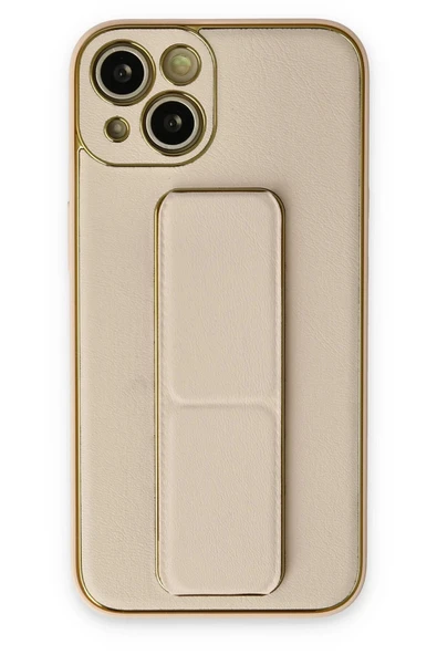 iPhone 14 Plus Kılıf Coco Deri Standlı Kapak - Gold-(5796) ürün görseli 1