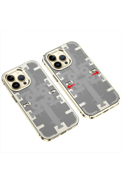 iPhone 14 Pro Kılıf Mekanik Bumper Kapak - Gold-(5796) ürün görseli 1