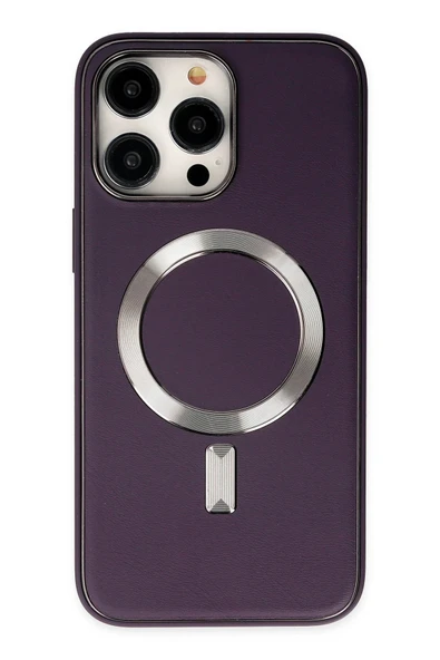 iPhone 13 Pro Max Kılıf Coco Deri Magneticsafe Silikon - Derin Mor-(5796) ürün görseli 1
