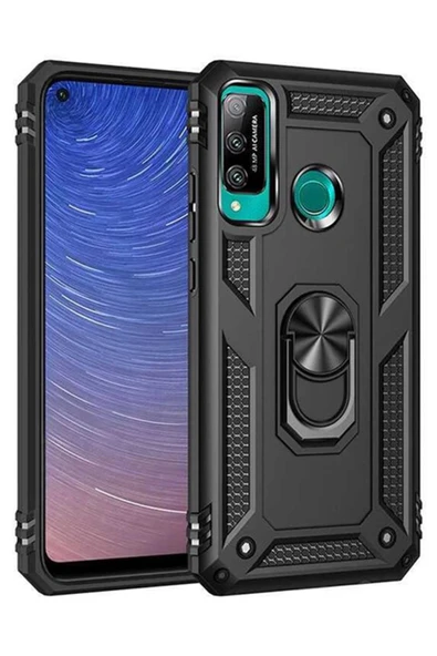 Huawei P40 Lite E Kılıf Sofya Yüzüklü Silikon Kapak - Siyah-(5796) ürün görseli 1