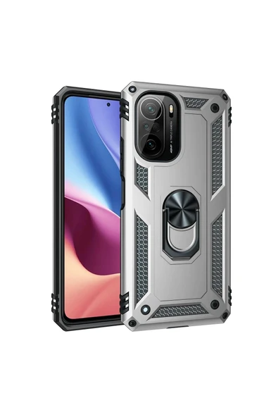 Xiaomi Poco F3 Kılıf Sofya Yüzüklü Silikon Kapak - Gümüş-(5796) ürün görseli 1