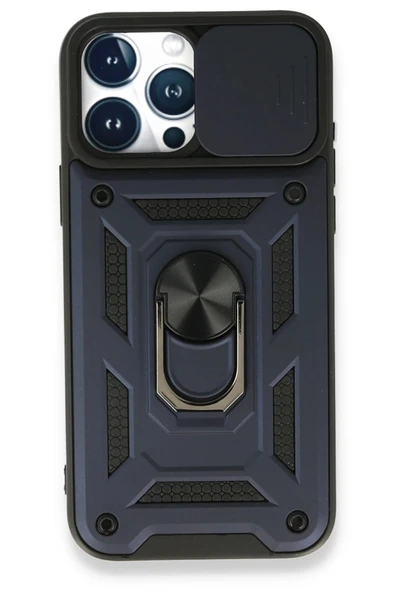 iPhone 15 Pro Max Kılıf Pars Lens Yüzüklü Silikon - Lacivert-(5796) ürün görseli 1