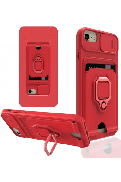 iPhone 7 Kılıf Zuma Kartvizitli Yüzüklü Silikon - Kırmızı-(5796) ürün görseli 1