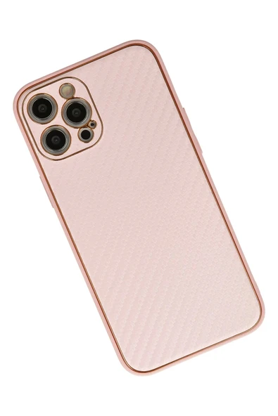 iPhone 12 Pro Max Kılıf Coco Karbon Silikon - Pembe-(5796) - Resim 3