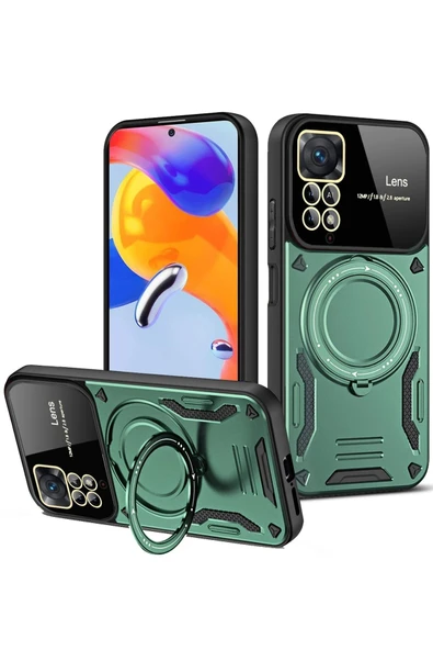 Xiaomi Redmi Note 12 Pro 4G Kılıf Joy Lens Standlı Kapak - Koyu Yeşil-(5796) ürün görseli 1