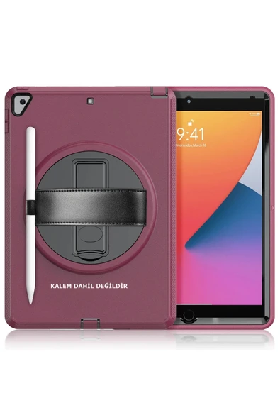 iPad 10.2 (7.nesil) Kılıf Hand Strap Tablet Kılıfı - Mürdüm-(5796) ürün görseli 1