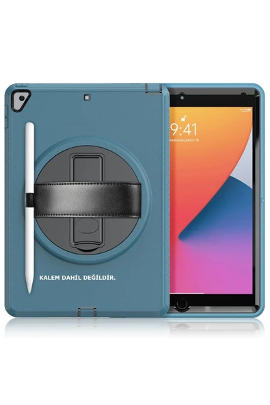 iPad 10.2 (7.nesil) Kılıf Hand Strap Tablet Kılıfı - Turkuaz-(5796) ürün görseli 1