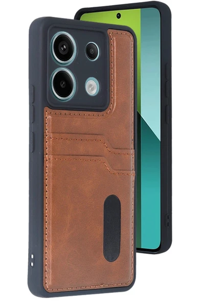 Xiaomi Redmi Note 13 Pro 4G Kılıf Sara Kartvizitli Deri Kılıf - Taba-(5796) ürün görseli 1