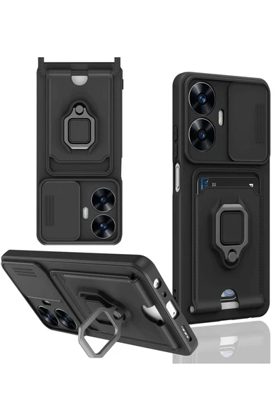 Realme C55 Kılıf Zuma Kartvizitli Yüzüklü Silikon - Siyah-(5796) ürün görseli 1