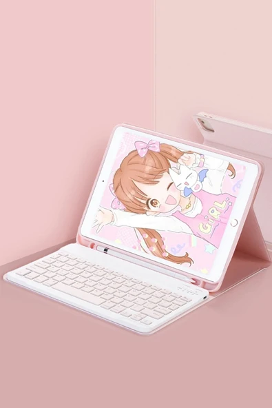iPad Pro 12.9 (2024) Kılıf KC01 Smart Klavyeli Tablet Kılıfı - Pembe-(5796) ürün görseli 1