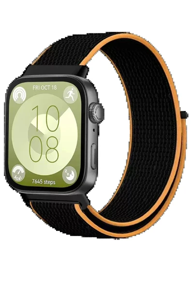 Huawei Fit 4 Hasırlı Cırtcırtlı Kordon - Siyah-Turuncu-(5796) ürün görseli 1