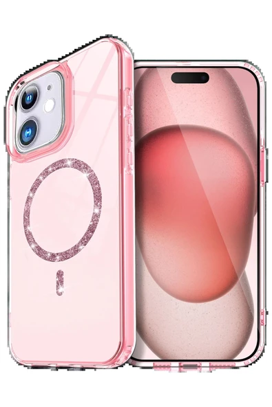 Apple iPhone 12 Live Diamond Magsafe Kapak - Pembe-(5796) ürün görseli 1