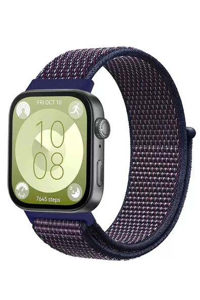 Huawei Fit 4 Hasırlı Cırtcırtlı Kordon - Mavi-Beyaz-(5796) ürün görseli 1