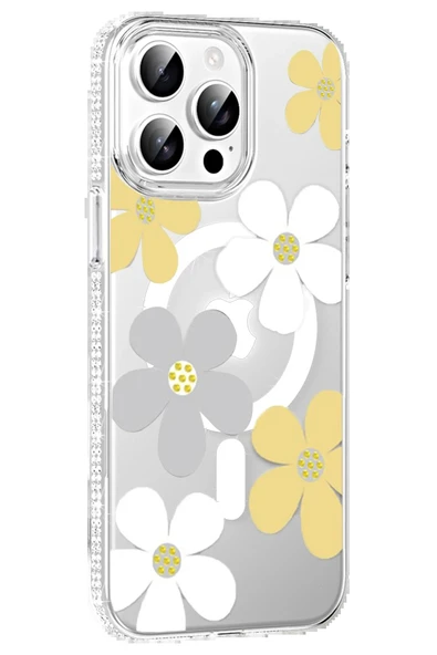 Apple iPhone 14 Pro Max Floral Magsafe Kapak - Sarı-(5796) ürün görseli 1
