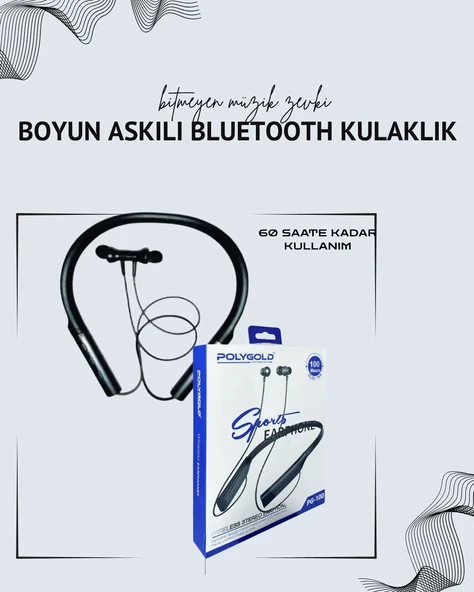Polygold PG-100 Boyun Askılı Kablosuz Kulaklık – 200 Saat Bekleme Süresi, Stereo Ses, Mikrofonlu MİR70510885 ürün görseli 1