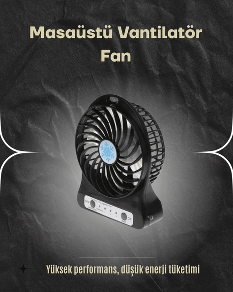 Şarjlı USB Fan – Masaüstü Mini Vantilatör, Taşınabilir, Işıklı, 3 Kademeli, Sessiz MİR29322306 ürün görseli 1