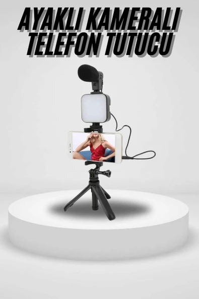 Akıllı Telefon Vlog Kiti Tripod Mini Mikrofonlu Telefon Tutucu MİR74719979 ürün görseli 1