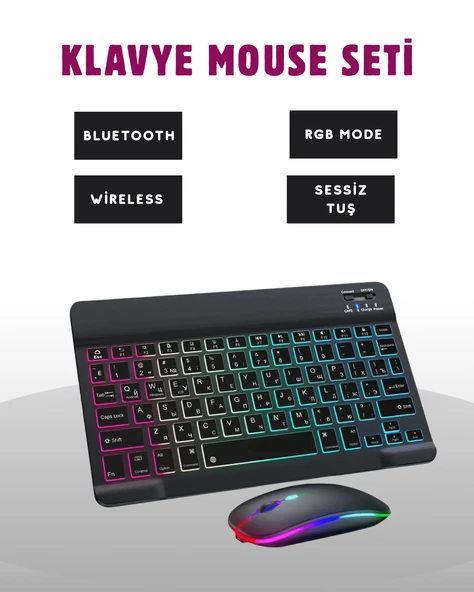 Türkçe Q Klavye Düzenli RGB Kablosuz Klavye Mouse Set MİR47834056 ürün görseli 1
