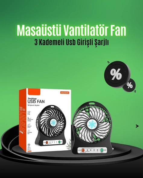 Mini USB Fan – Şarj Edilebilir, Işıklı, 3 Kademe, Taşınabilir Masaüstü Vantilatör MİR69525302 ürün görseli 1