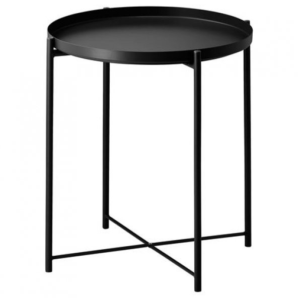 Tepsili Sehpa, Yuvarlak Siyah Renk IKEA Çıkarılabilir Tepsi - Modern Sehpa 45x53 Cm ürün görseli 1