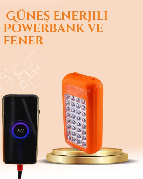 Gold Silver Güneş Enerjili Powerbank Işıldak – 10000 mAh, Taşınabilir, Suya Dayanıklı, 32 LED MİR19609779 ürün görseli 1